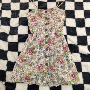 Cottagecore Floral Button-Front Mini Dress- Size S